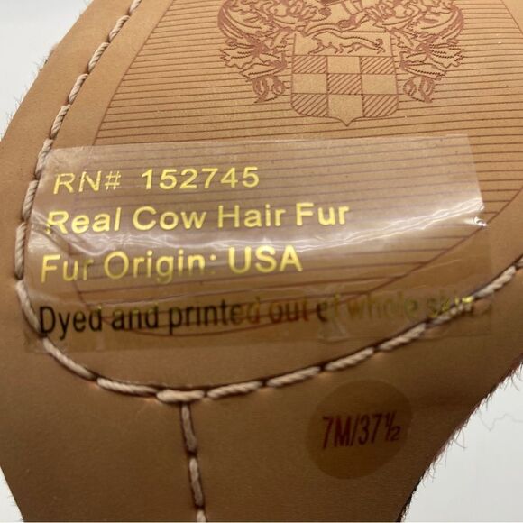 Vince Camuto Lauralie Real Cow Hair Fur Sandals Leopard Print SZ 37,5/7 Like New - Picture 11 of 12